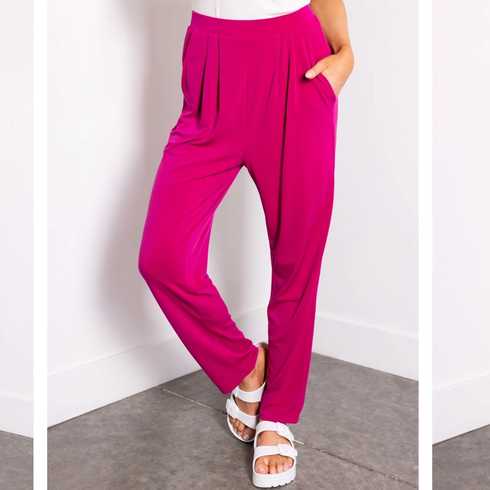 Pink Pull On Pant, Pleated, Ankle, High Waisted